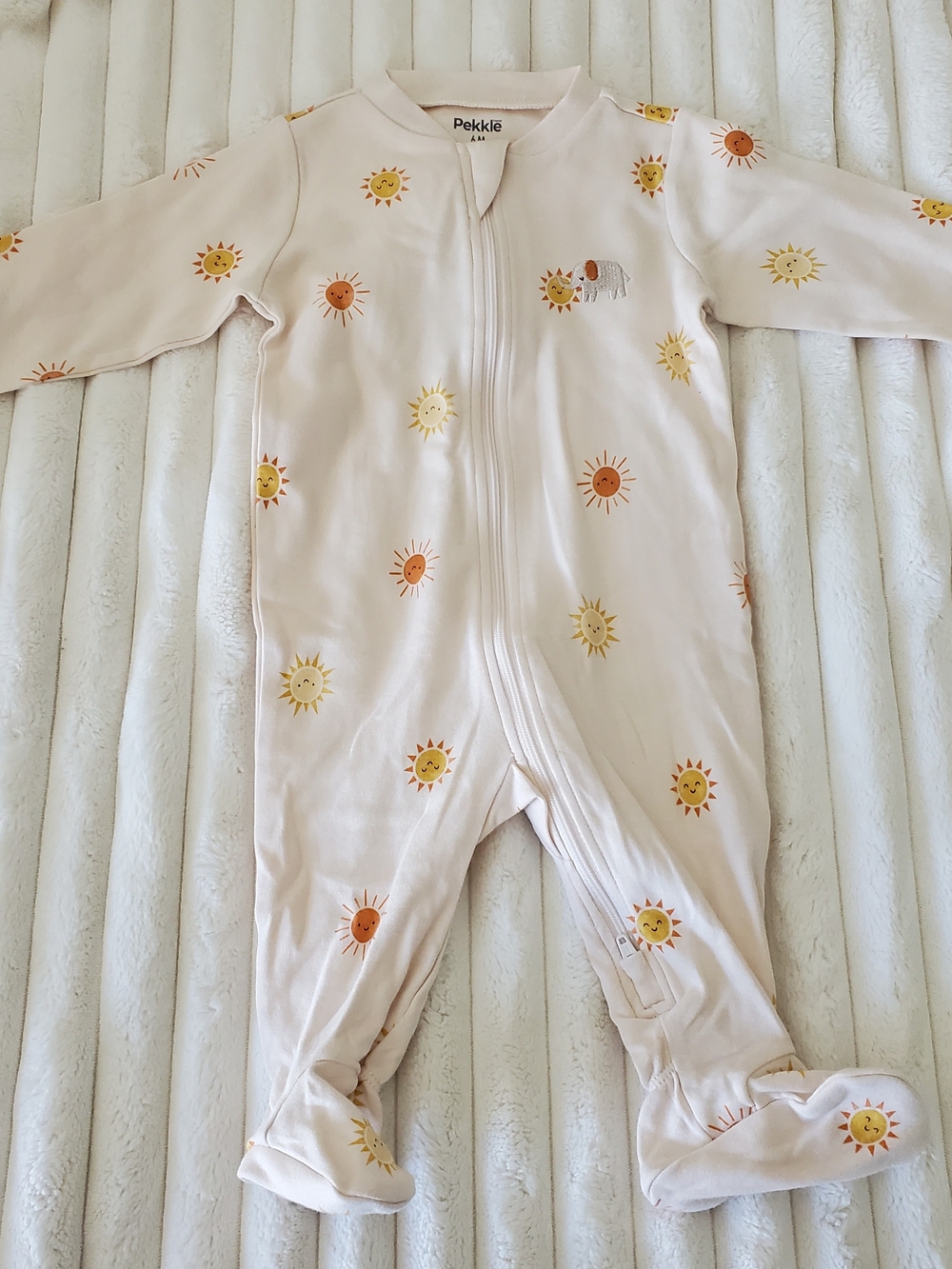 Pekkle Organic Cotton Cream Sun Print Zip One-Piece Onesie for Baby